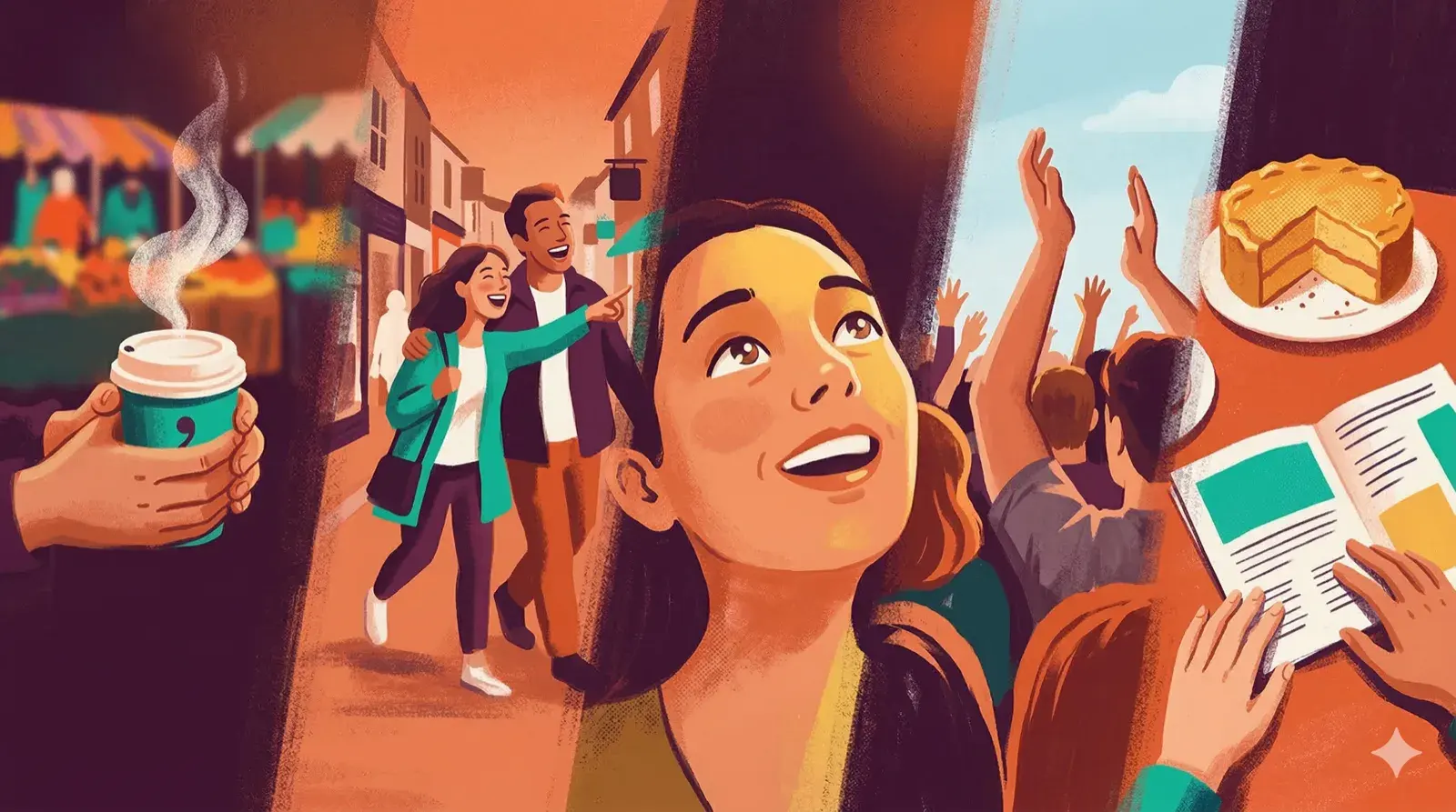 Curated local events — a warm illustration of neighbourhood life