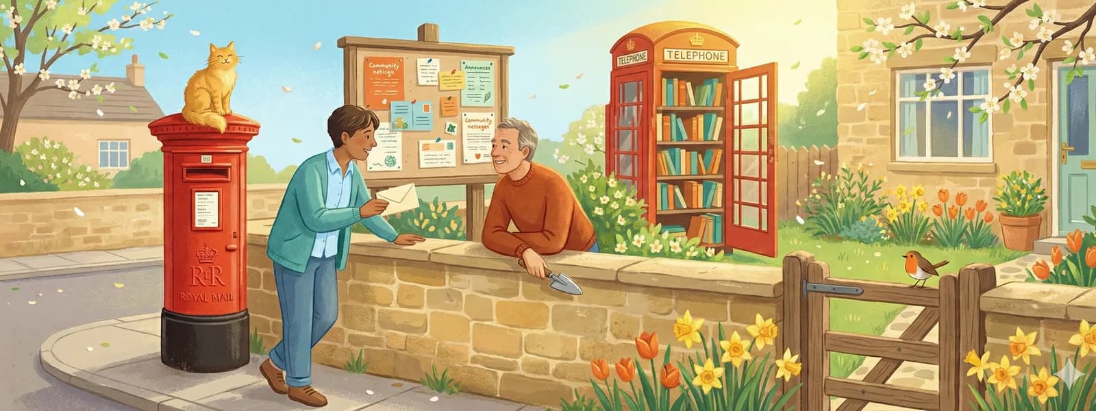 Illustrated collection of communication methods including letters and messages